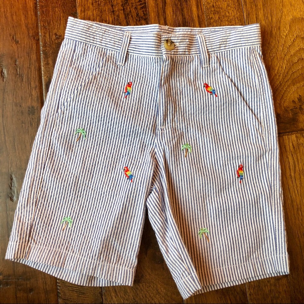 Seersucker boys shorts 🌴 palm tree & parrots 🦜